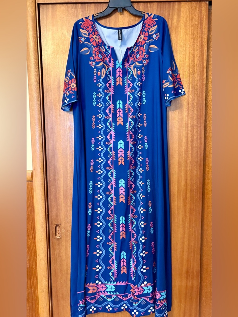 Navy Maxi Dress with Pink & Turquoise& Orange print